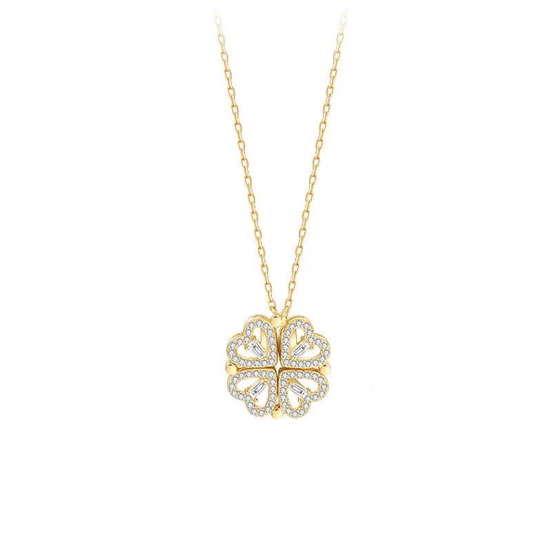 Explosive Detachable Cubic Zircon Heart Shape Four-leaf Clover Necklace Pendant For Women | Orazek UK Ltd