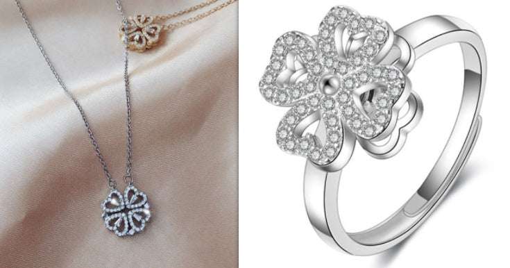 Explosive Detachable Cubic Zircon Heart Shape Four-leaf Clover Necklace Pendant For Women | Orazek UK Ltd