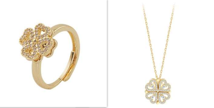 Explosive Detachable Cubic Zircon Heart Shape Four-leaf Clover Necklace Pendant For Women | Orazek UK Ltd