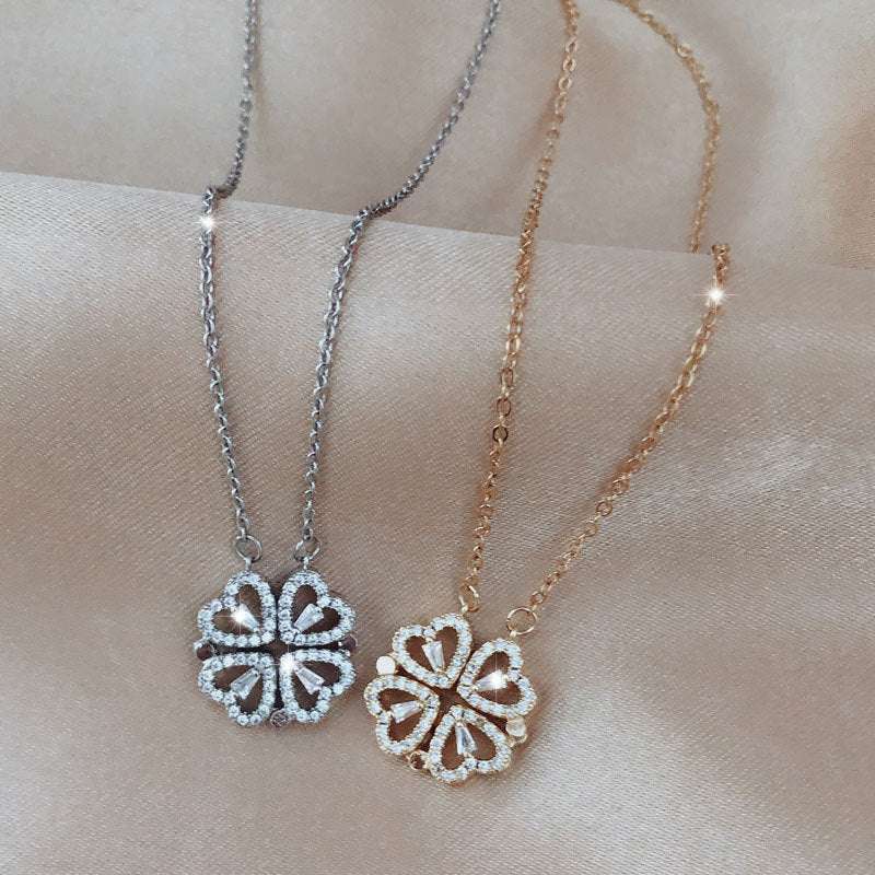 Explosive Detachable Cubic Zircon Heart Shape Four-leaf Clover Necklace Pendant For Women | Orazek UK Ltd