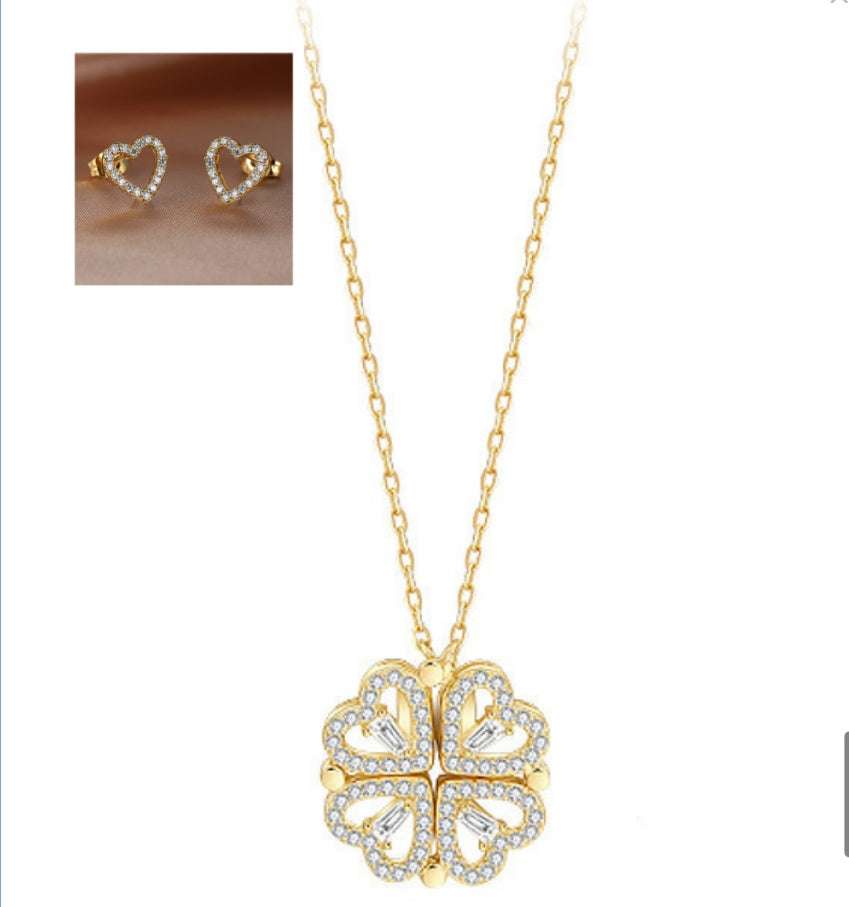 Explosive Detachable Cubic Zircon Heart Shape Four-leaf Clover Necklace Pendant For Women | Orazek UK Ltd