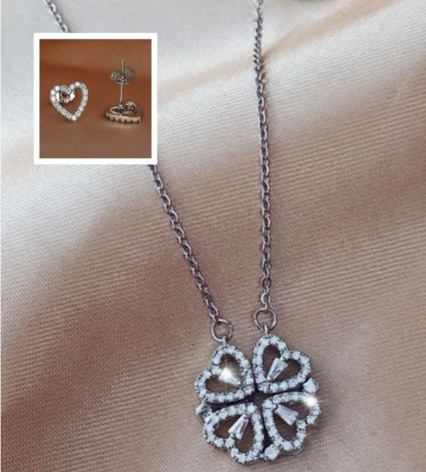 Explosive Detachable Cubic Zircon Heart Shape Four-leaf Clover Necklace Pendant For Women | Orazek UK Ltd