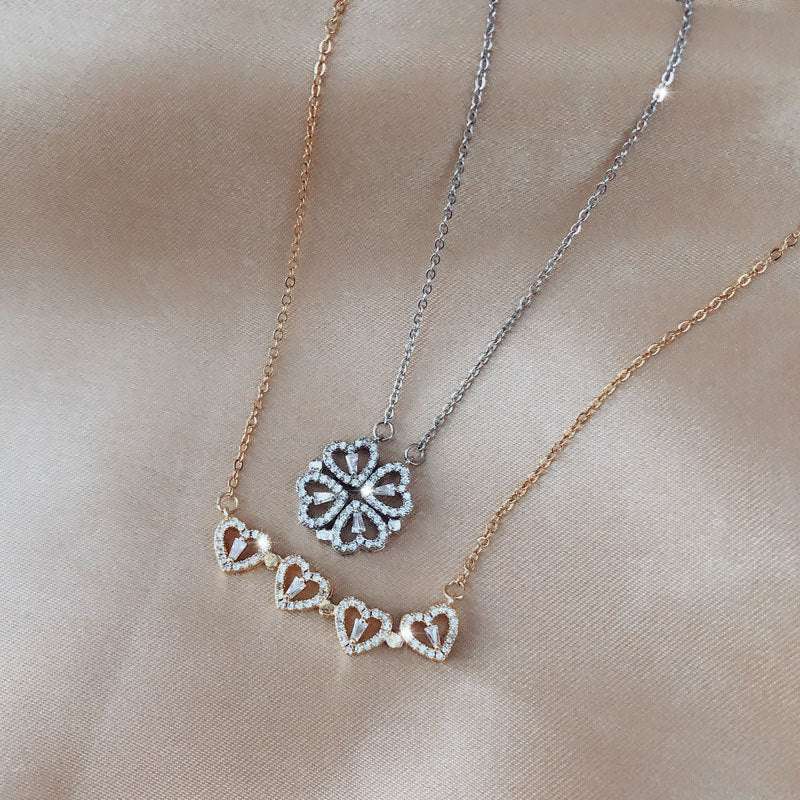 Explosive Detachable Cubic Zircon Heart Shape Four-leaf Clover Necklace Pendant For Women | Orazek UK Ltd