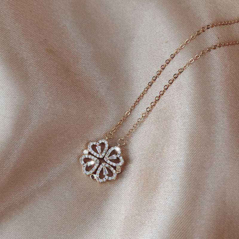 Explosive Detachable Cubic Zircon Heart Shape Four-leaf Clover Necklace Pendant For Women | Orazek UK Ltd