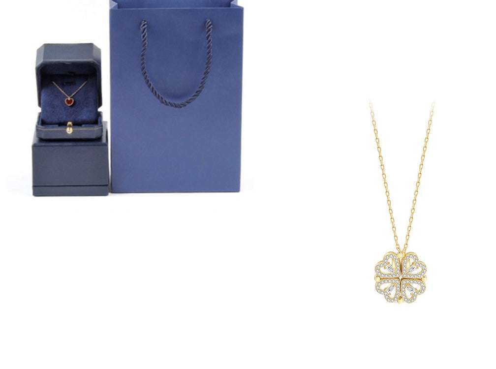 Explosive Detachable Cubic Zircon Heart Shape Four-leaf Clover Necklace Pendant For Women | Orazek UK Ltd
