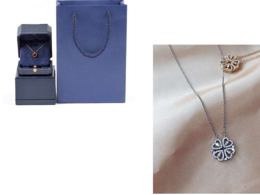 Explosive Detachable Cubic Zircon Heart Shape Four-leaf Clover Necklace Pendant For Women | Orazek UK Ltd
