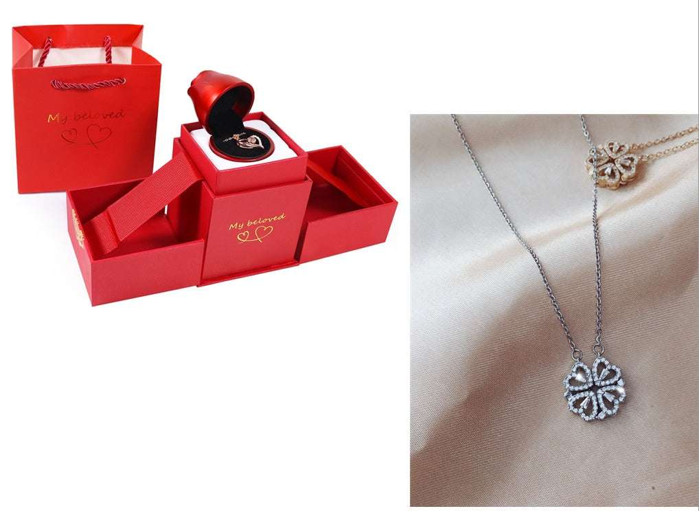 Explosive Detachable Cubic Zircon Heart Shape Four-leaf Clover Necklace Pendant For Women | Orazek UK Ltd