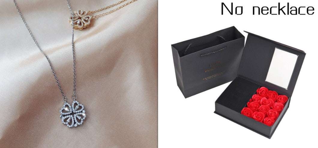 Explosive Detachable Cubic Zircon Heart Shape Four-leaf Clover Necklace Pendant For Women | Orazek UK Ltd