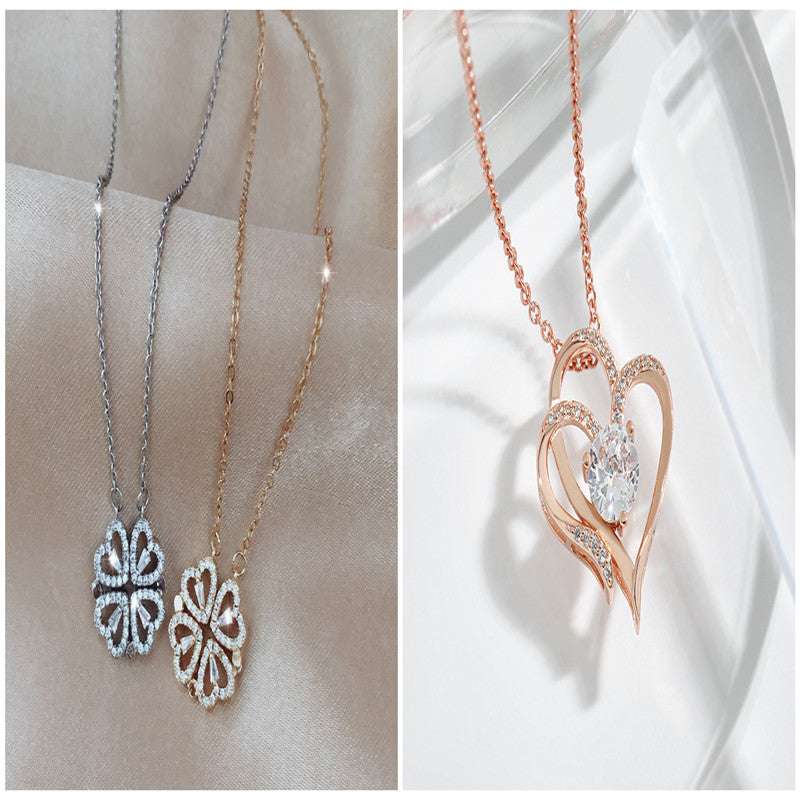 Explosive Detachable Cubic Zircon Heart Shape Four-leaf Clover Necklace Pendant For Women | Orazek UK Ltd