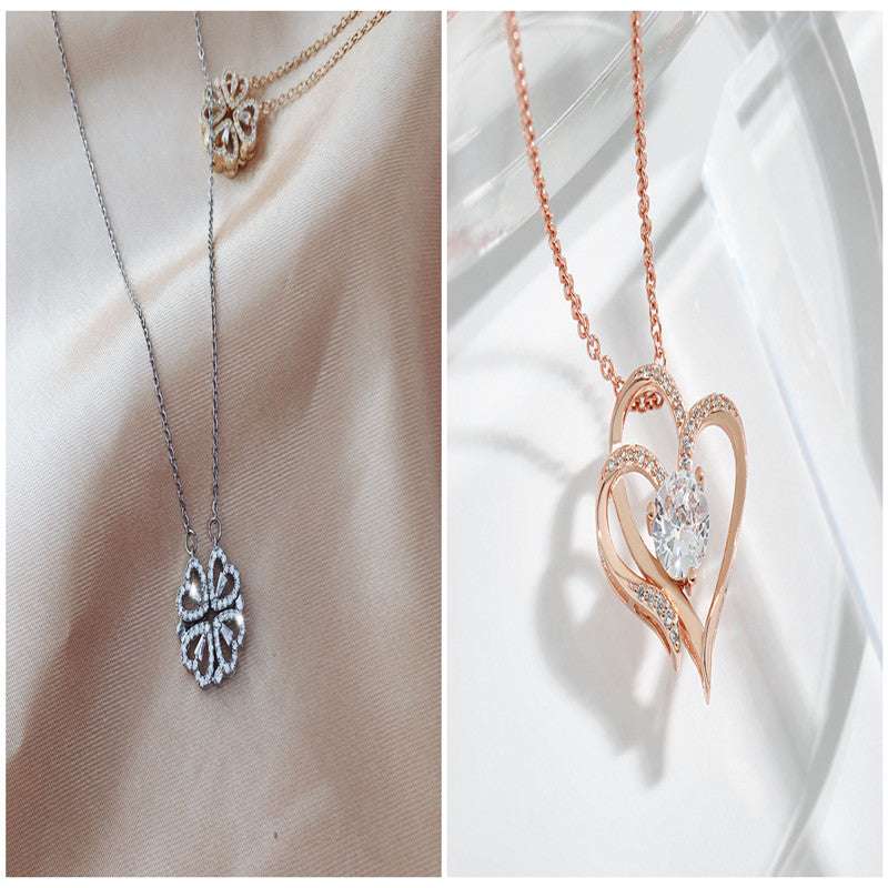 Explosive Detachable Cubic Zircon Heart Shape Four-leaf Clover Necklace Pendant For Women | Orazek UK Ltd