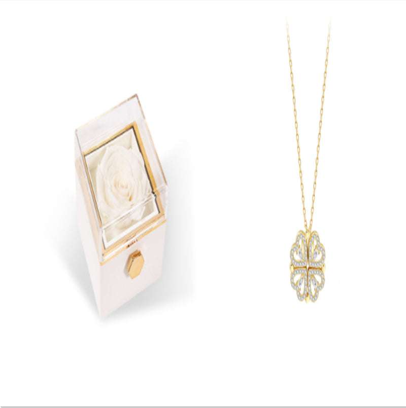 Explosive Detachable Cubic Zircon Heart Shape Four-leaf Clover Necklace Pendant For Women | Orazek UK Ltd