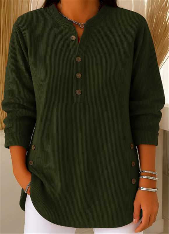 V-neck Buttons Sweater Fashion Casual Solid Color Long-sleeved Tops Women's Blouse T-shirt Clothing