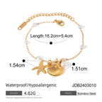 Fashion Jewelry 18K Gold Stainless Steel Pearl Chain Summer Holiday Shell Starfish Pendant Bracelet | Orazek UK Ltd