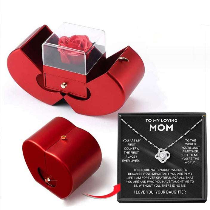 Fashion Jewelry Box Red Apple Christmas Gift Necklace Eternal Rose For Girl Mother's Day Valentine's Day Gifts With Artificial Flower Rose Flower Jewelry Box Orazek UK Ltd
