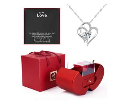 Fashion Jewelry Box Red Apple Christmas Gift Necklace Eternal Rose For Girl Mother's Day Valentine's Day Gifts With Artificial Flower Rose Flower Jewelry Box Orazek UK Ltd