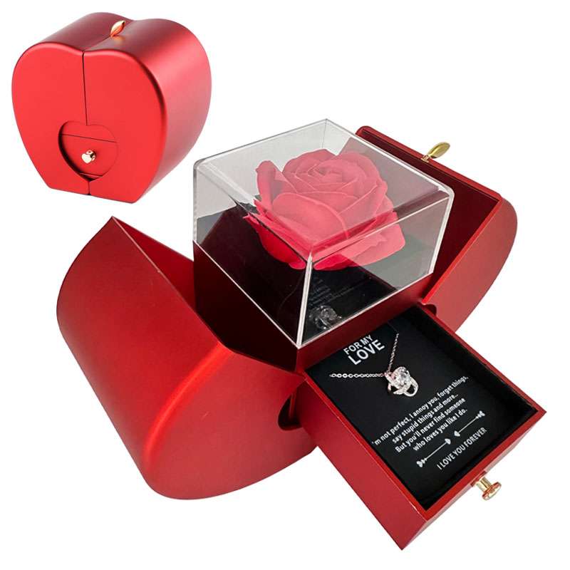 Fashion Jewelry Box Red Apple Christmas Gift Necklace Eternal Rose For Girl Mother's Day Valentine's Day Gifts With Artificial Flower Rose Flower Jewelry Box Orazek UK Ltd