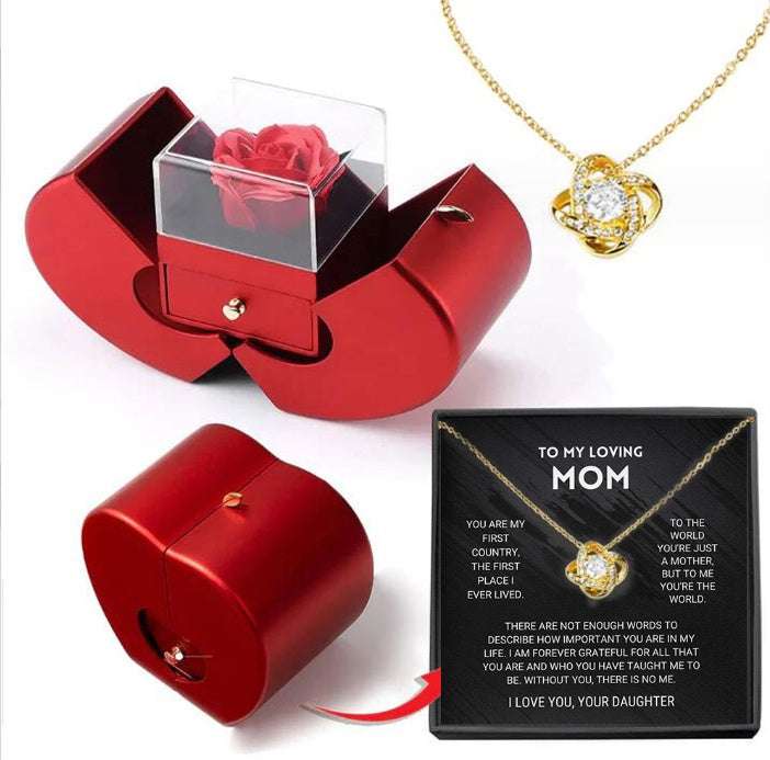 Fashion Jewelry Box Red Apple Christmas Gift Necklace Eternal Rose For Girl Mother's Day Valentine's Day Gifts With Artificial Flower Rose Flower Jewelry Box Orazek UK Ltd