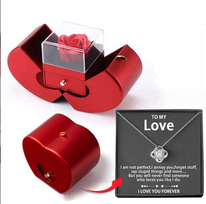 Fashion Jewelry Box Red Apple Christmas Gift Necklace Eternal Rose For Girl Mother's Day Valentine's Day Gifts With Artificial Flower Rose Flower Jewelry Box Orazek UK Ltd