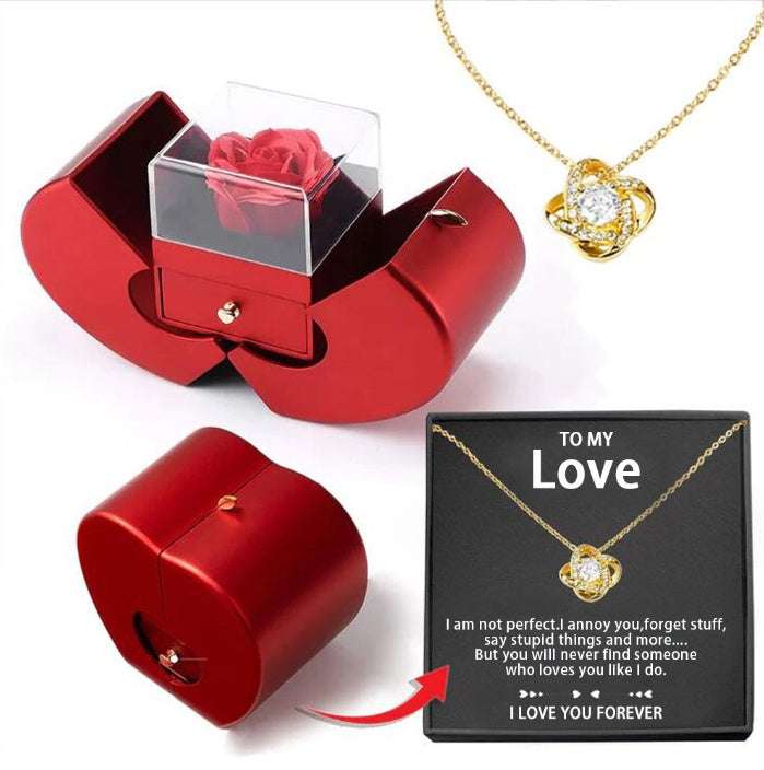 Fashion Jewelry Box Red Apple Christmas Gift Necklace Eternal Rose For Girl Mother's Day Valentine's Day Gifts With Artificial Flower Rose Flower Jewelry Box Orazek UK Ltd