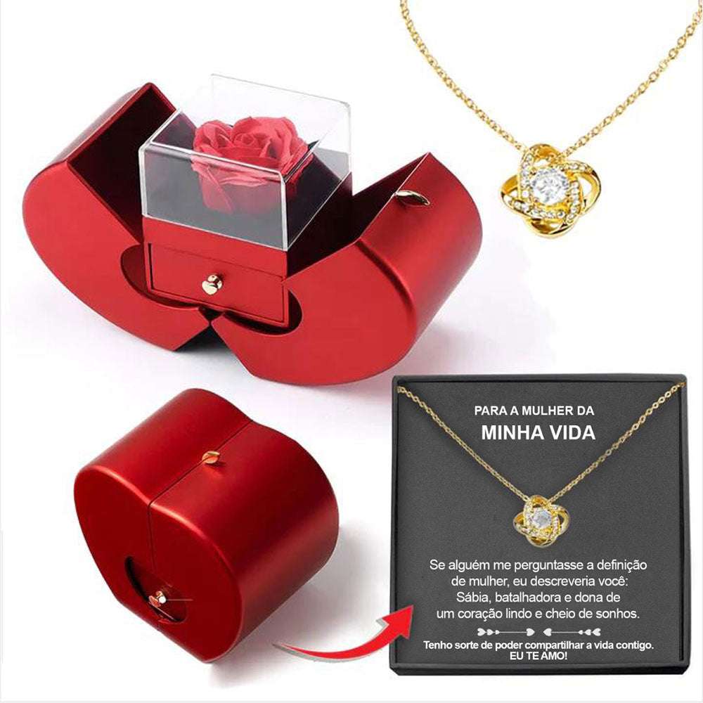 Fashion Jewelry Box Red Apple Christmas Gift Necklace Eternal Rose For Girl Mother's Day Valentine's Day Gifts With Artificial Flower Rose Flower Jewelry Box Orazek UK Ltd