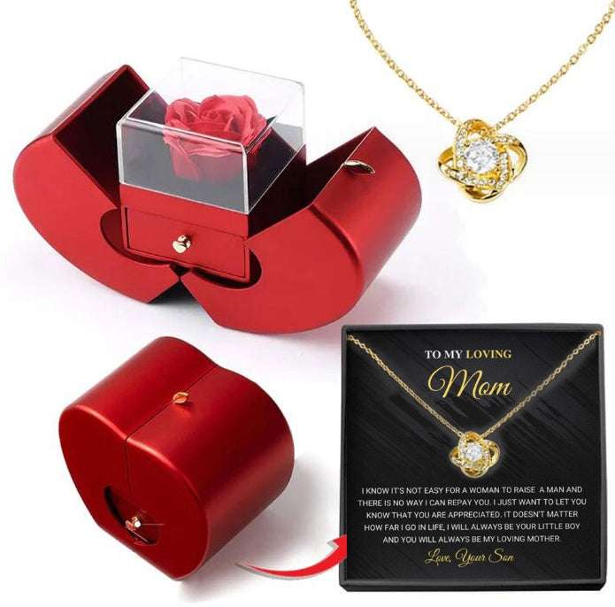 Fashion Jewelry Box Red Apple Christmas Gift Necklace Eternal Rose For Girl Mother's Day Valentine's Day Gifts With Artificial Flower Rose Flower Jewelry Box Orazek UK Ltd