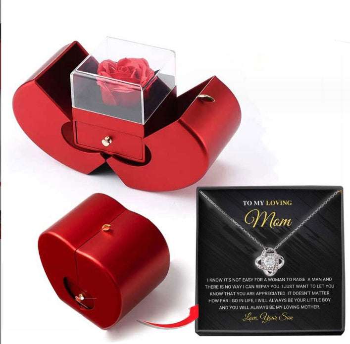 Fashion Jewelry Box Red Apple Christmas Gift Necklace Eternal Rose For Girl Mother's Day Valentine's Day Gifts With Artificial Flower Rose Flower Jewelry Box | Orazek UK Ltd