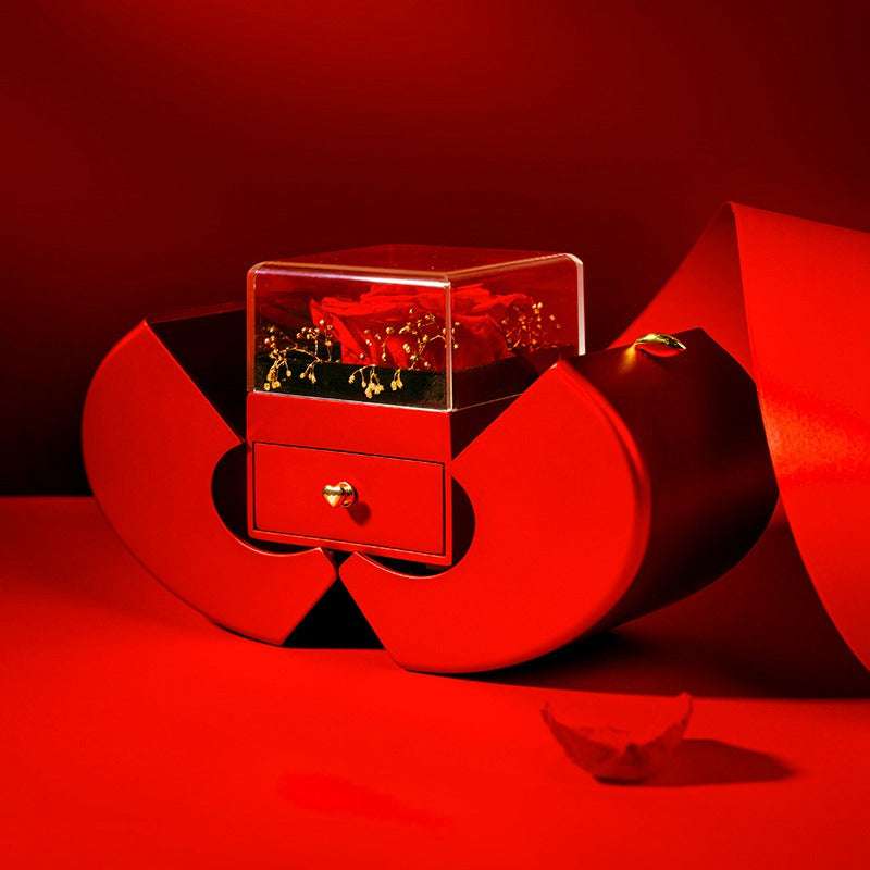 Fashion Jewelry Box Red Apple Christmas Gift Necklace Eternal Rose For Girl Mother's Day Valentine's Day Gifts With Artificial Flower Rose Flower Jewelry Box | Orazek UK Ltd