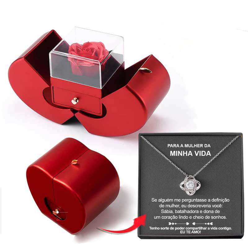 Fashion Jewelry Box Red Apple Christmas Gift Necklace Eternal Rose For Girl Mother's Day Valentine's Day Gifts With Artificial Flower Rose Flower Jewelry Box | Orazek UK Ltd