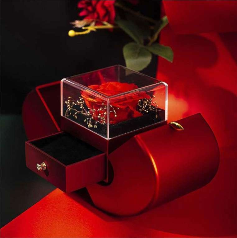 Fashion Jewelry Box Red Apple Christmas Gift Necklace Eternal Rose For Girl Mother's Day Valentine's Day Gifts With Artificial Flower Rose Flower Jewelry Box | Orazek UK Ltd