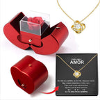 Fashion Jewelry Box Red Apple Christmas Gift Necklace Eternal Rose For Girl Mother's Day Valentine's Day Gifts With Artificial Flower Rose Flower Jewelry Box | Orazek UK Ltd