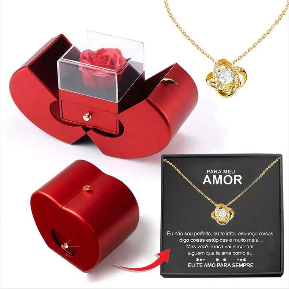Fashion Jewelry Box Red Apple Christmas Gift Necklace Eternal Rose For Girl Mother's Day Valentine's Day Gifts With Artificial Flower Rose Flower Jewelry Box | Orazek UK Ltd