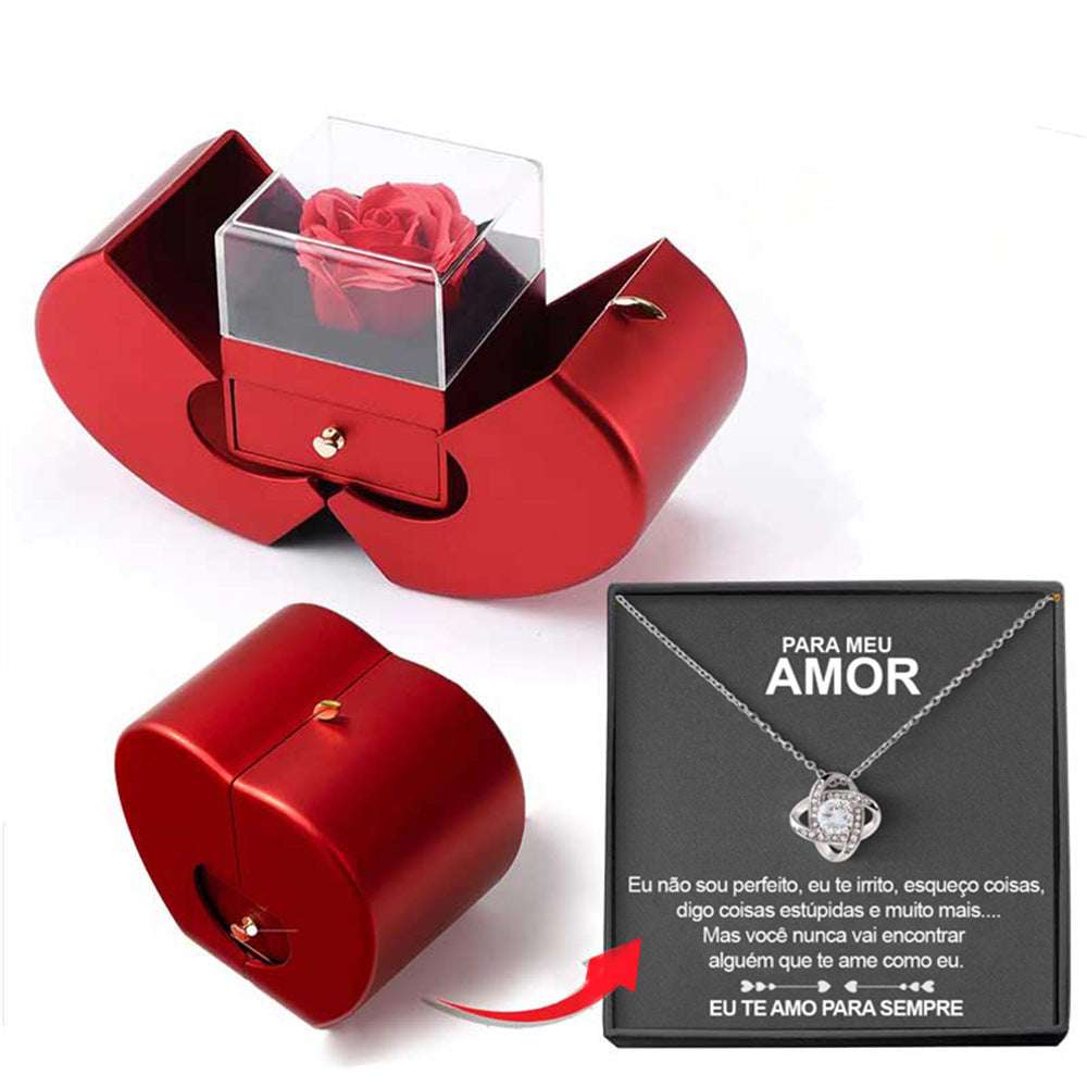 Fashion Jewelry Box Red Apple Christmas Gift Necklace Eternal Rose For Girl Mother's Day Valentine's Day Gifts With Artificial Flower Rose Flower Jewelry Box | Orazek UK Ltd
