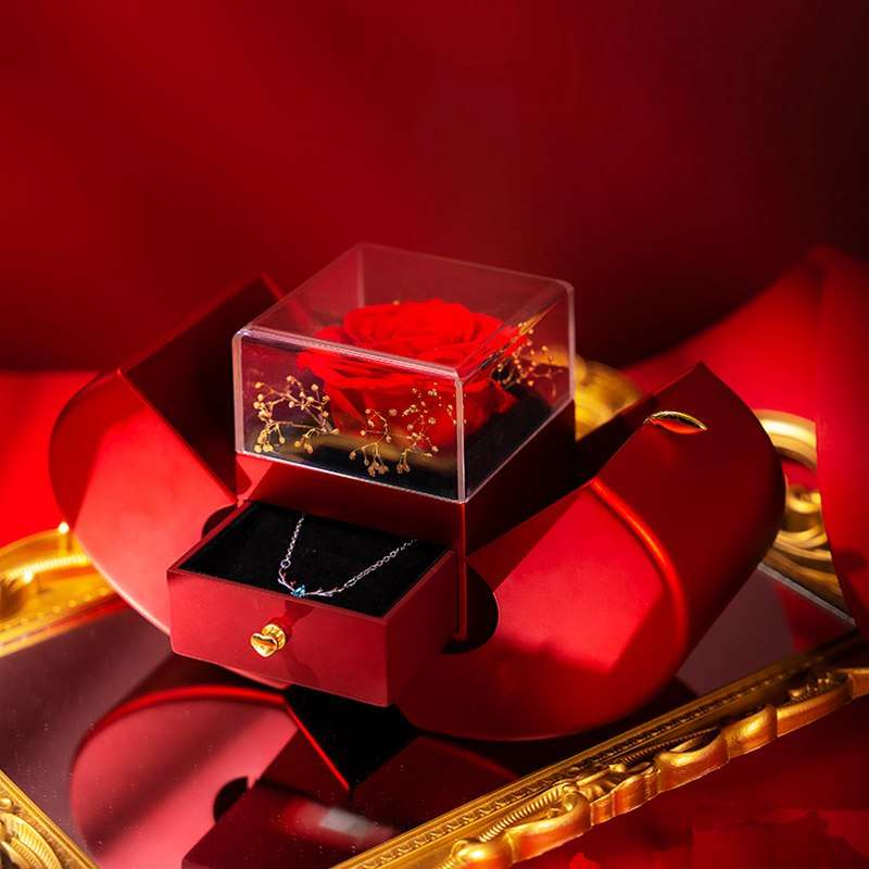 Fashion Jewelry Box Red Apple Christmas Gift Necklace Eternal Rose For Girl Mother's Day Valentine's Day Gifts With Artificial Flower Rose Flower Jewelry Box | Orazek UK Ltd