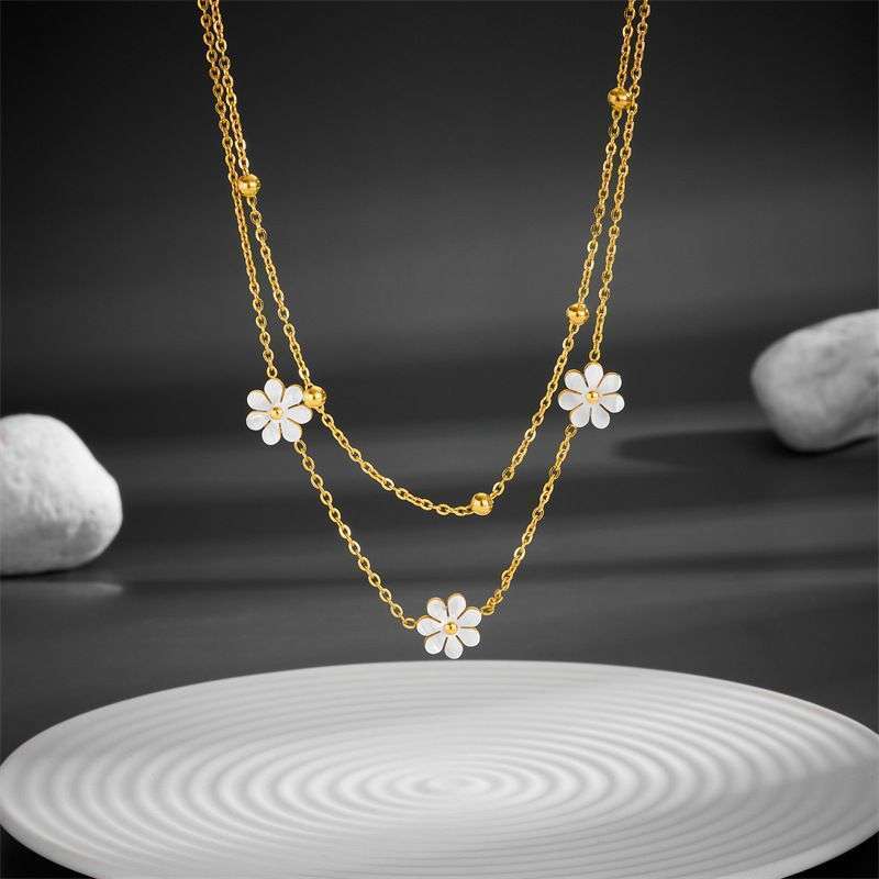 Fashion Jewelry Stainless Steel Flower DaisyFlower Necklace Double Layering Necklace Earrings Jeweley Set | Orazek UK Ltd