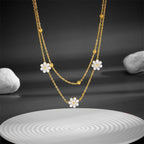 Fashion Jewelry Stainless Steel Flower DaisyFlower Necklace Double Layering Necklace Earrings Jeweley Set | Orazek UK Ltd