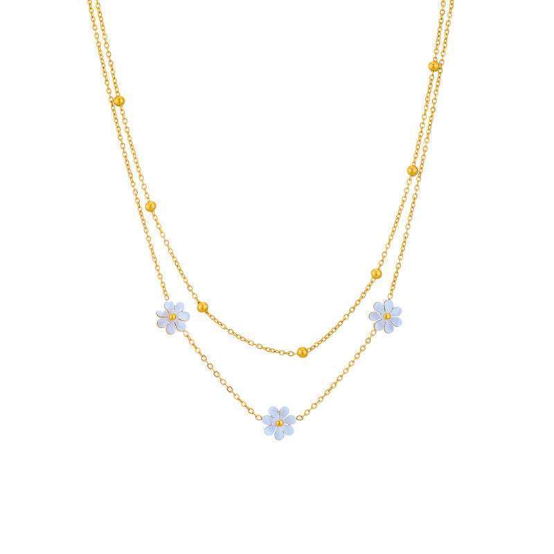 Fashion Jewelry Stainless Steel Flower DaisyFlower Necklace Double Layering Necklace Earrings Jeweley Set Orazek UK Ltd