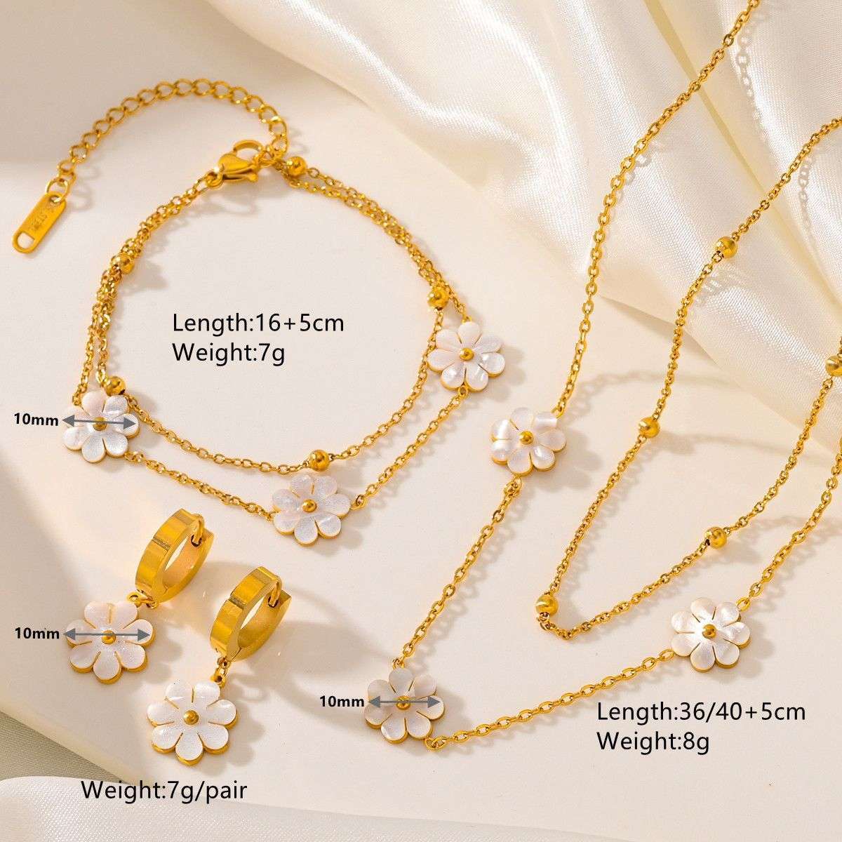 Fashion Jewelry Stainless Steel Flower DaisyFlower Necklace Double Layering Necklace Earrings Jeweley Set Orazek UK Ltd