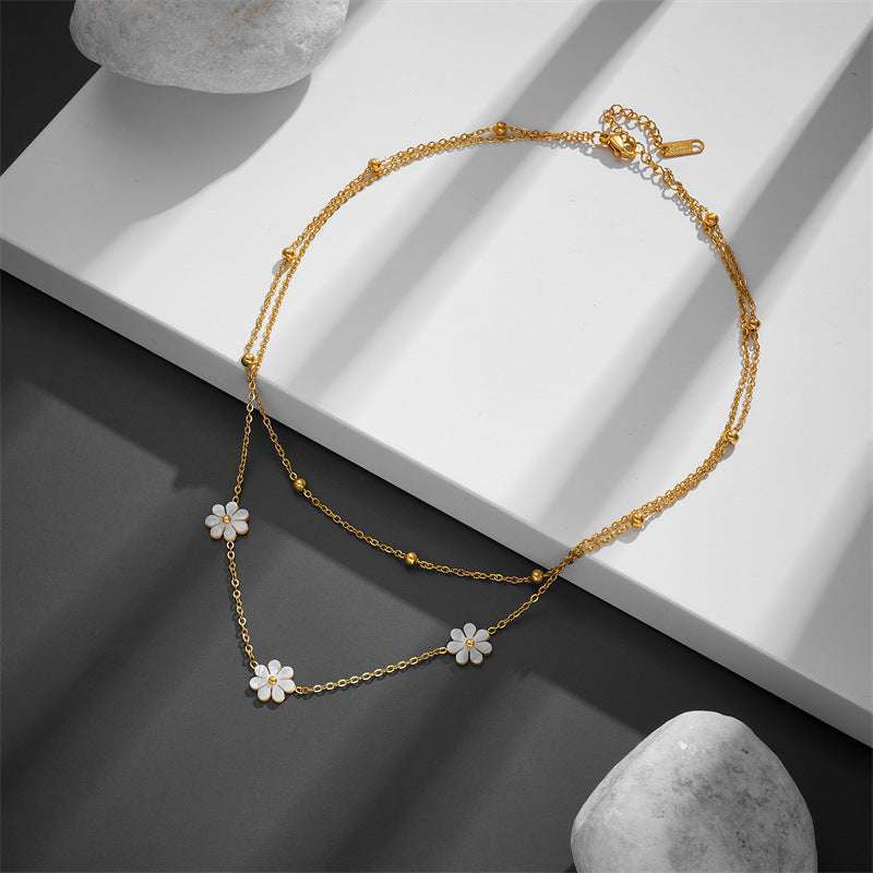 Fashion Jewelry Stainless Steel Flower DaisyFlower Necklace Double Layering Necklace Earrings Jeweley Set Orazek UK Ltd