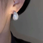 Fashion Jewelry Vintage Chunky Dome Drop Earrings For Women Glossy Stainless Steel Thick Zircon Inlaid Teardrop Earring Earrings Women | Orazek UK Ltd