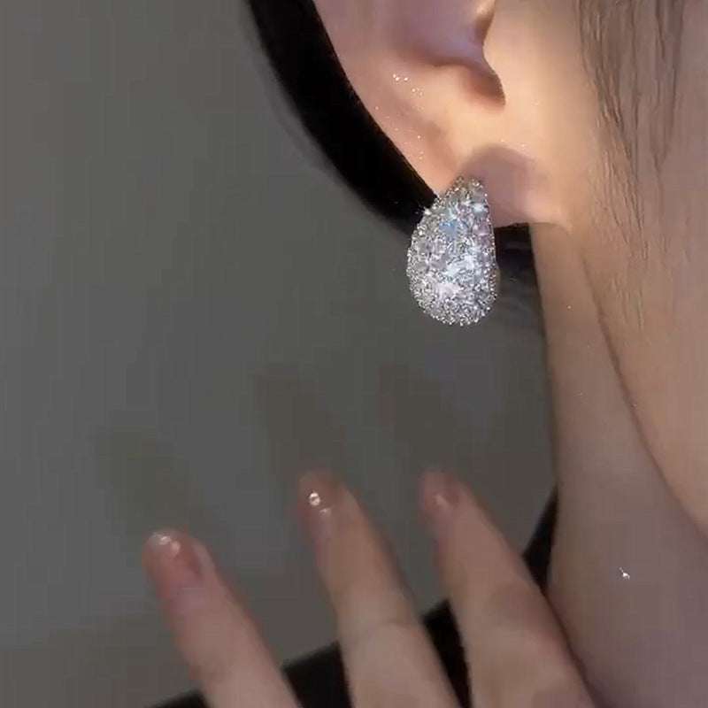 Fashion Jewelry Vintage Chunky Dome Drop Earrings For Women Glossy Stainless Steel Thick Zircon Inlaid Teardrop Earring Earrings Women | Orazek UK Ltd
