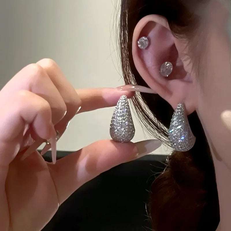 Fashion Jewelry Vintage Chunky Dome Drop Earrings For Women Glossy Stainless Steel Thick Zircon Inlaid Teardrop Earring Earrings Women | Orazek UK Ltd