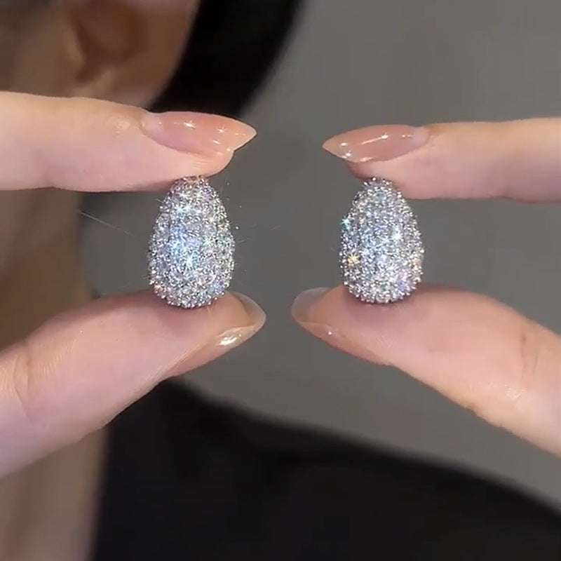 Fashion Jewelry Vintage Chunky Dome Drop Earrings For Women Glossy Stainless Steel Thick Zircon Inlaid Teardrop Earring Earrings Women | Orazek UK Ltd