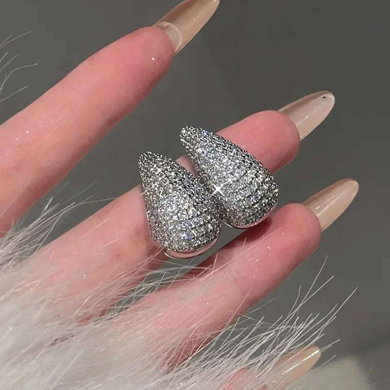 Fashion Jewelry Vintage Chunky Dome Drop Earrings For Women Glossy Stainless Steel Thick Zircon Inlaid Teardrop Earring Earrings Women | Orazek UK Ltd