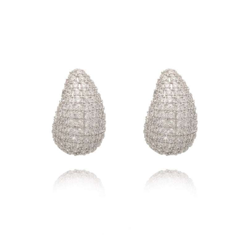 Fashion Jewelry Vintage Chunky Dome Drop Earrings For Women Glossy Stainless Steel Thick Zircon Inlaid Teardrop Earring Earrings Women | Orazek UK Ltd