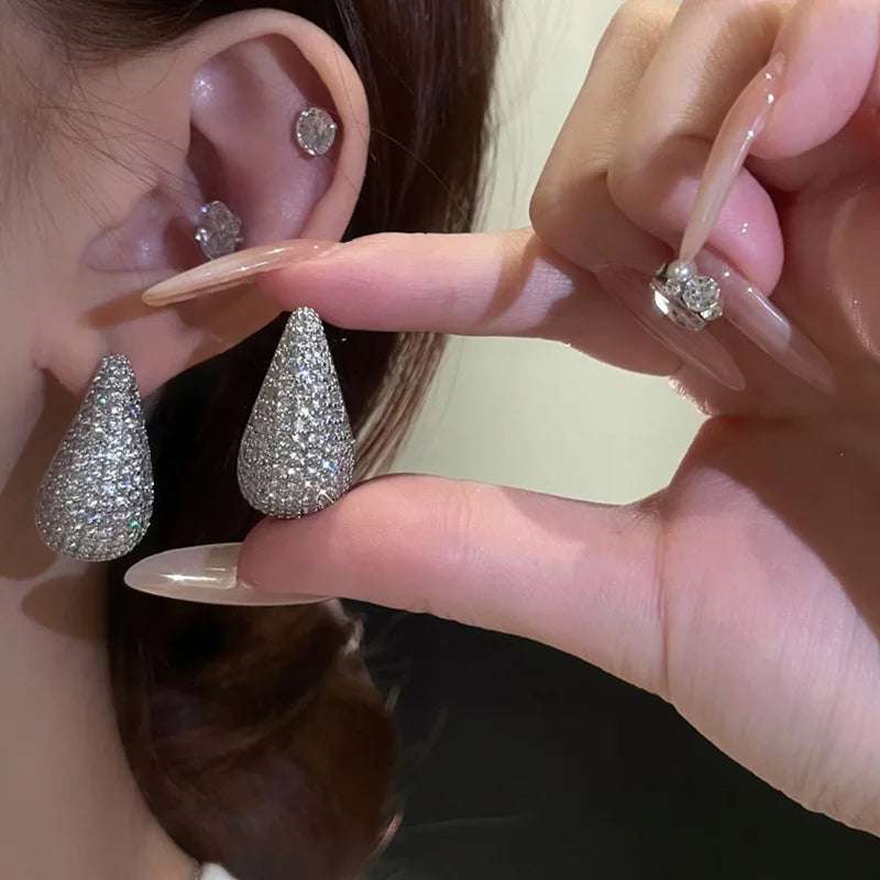 Fashion Jewelry Vintage Chunky Dome Drop Earrings For Women Glossy Stainless Steel Thick Zircon Inlaid Teardrop Earring Earrings Women | Orazek UK Ltd