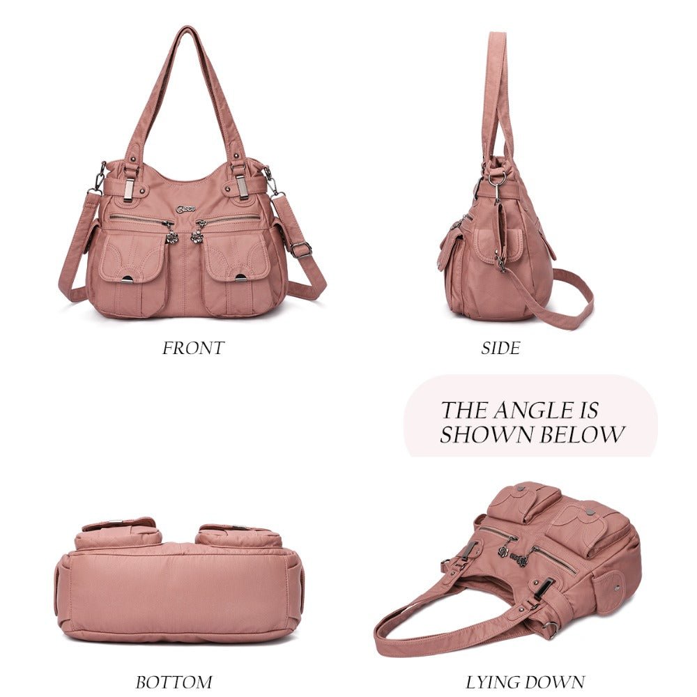 Fashion Ladies Soft Leather Portable Messenger Bag Crossbody Bags For Women Zipper Pocket Soft Casual Tote | Orazek UK Ltd