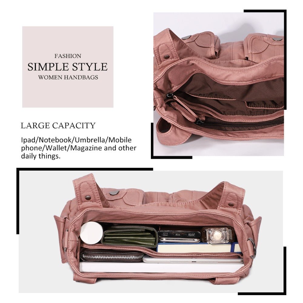 Fashion Ladies Soft Leather Portable Messenger Bag Crossbody Bags For Women Zipper Pocket Soft Casual Tote | Orazek UK Ltd