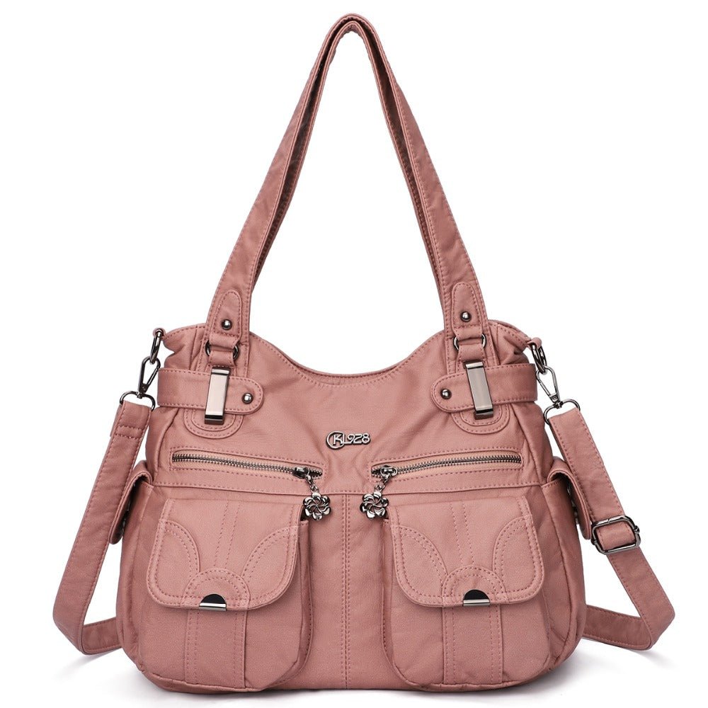 Fashion Ladies Soft Leather Portable Messenger Bag Crossbody Bags For Women Zipper Pocket Soft Casual Tote | Orazek UK Ltd