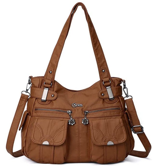 Fashion Ladies Soft Leather Portable Messenger Bag Crossbody Bags For Women Zipper Pocket Soft Casual Tote | Orazek UK Ltd