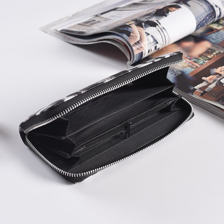 Fashion Long Zipper Women Wallets Bright Leather Black and White Wallet Wallet Prismatic Bag Flower Corner Clutch Bag Purse | Orazek UK Ltd